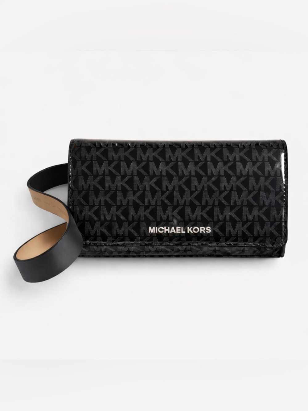 Michael Kors Jet Set MK Monogram Shiny Black Belt Bag Crossbody